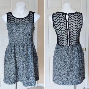 Monteau Sheer Mesh Lace Tweed Dress